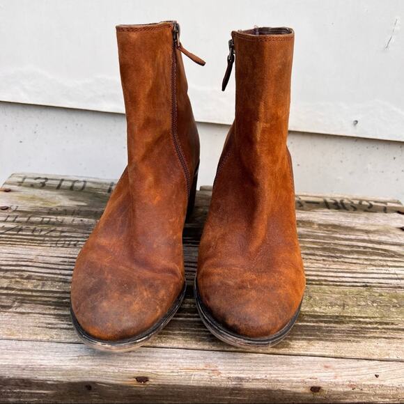 Franco Sarto Marlene cognac suede leather heeled booties 8.5M - Picture 2 of 8